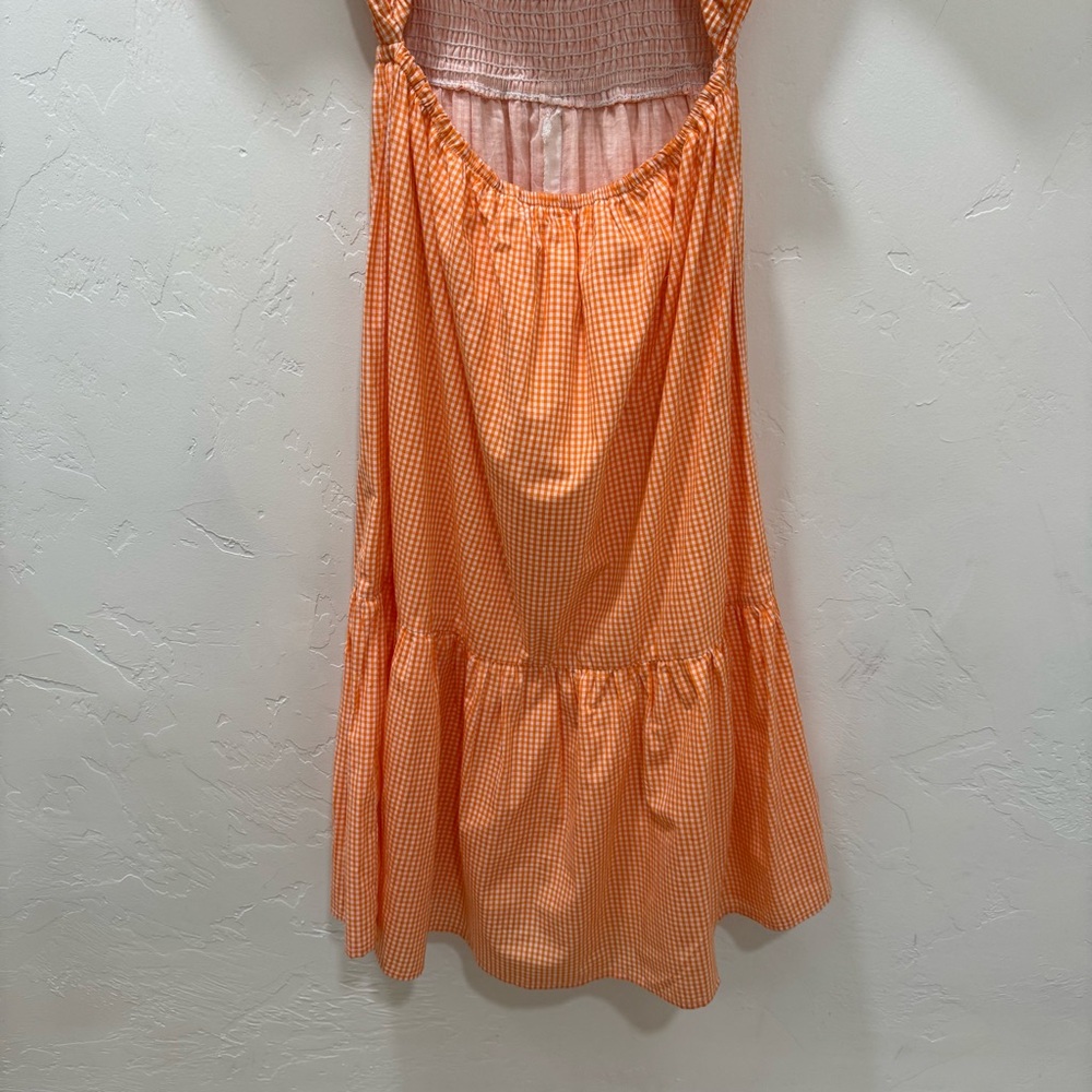 Sim and Sam Cutout Orange Gingham Dress Women's Large Stretch Midi - Picture 5 of 15